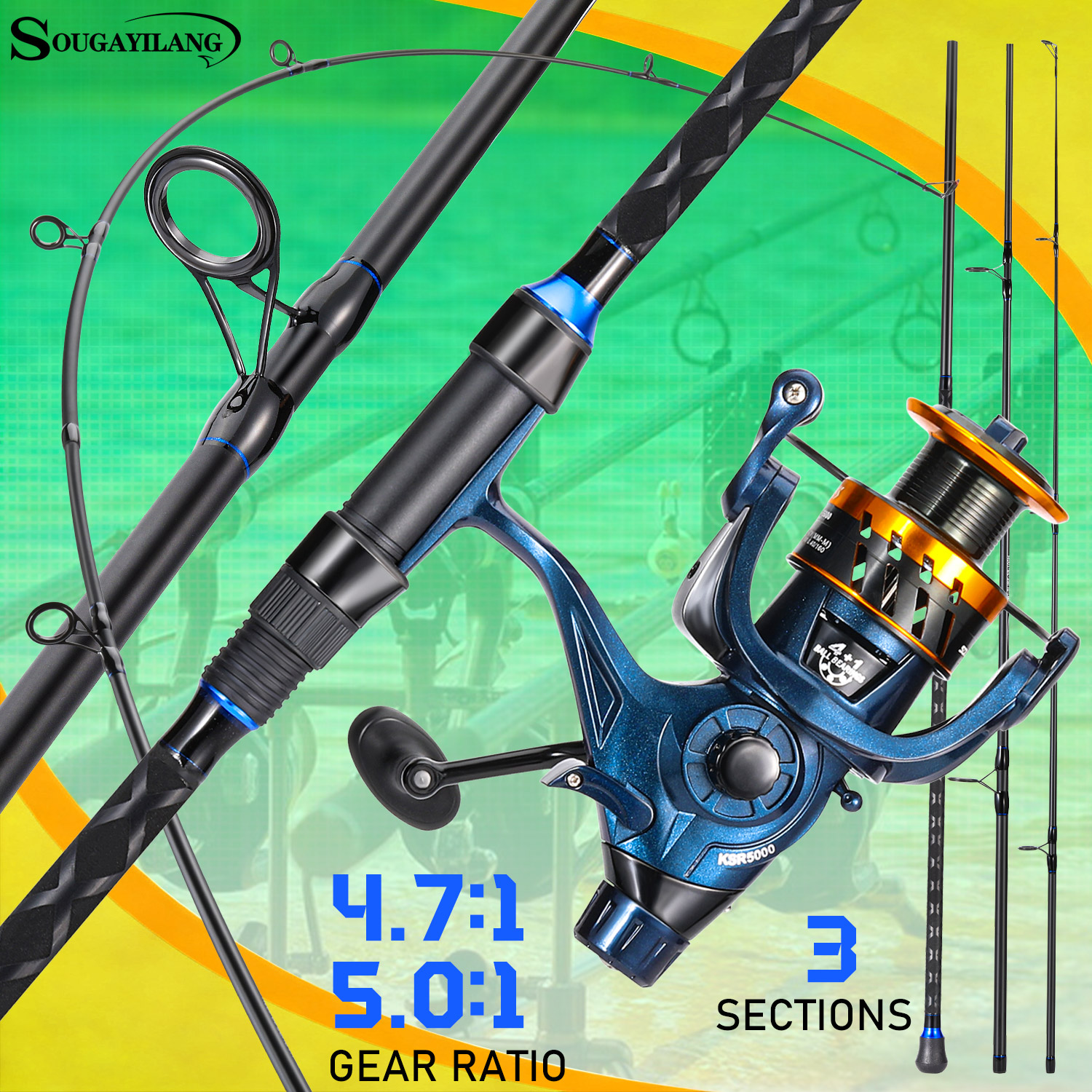 Fishing Rod Carbon Fiber - Sougayilang 3 Sections Surf Fishing Rod