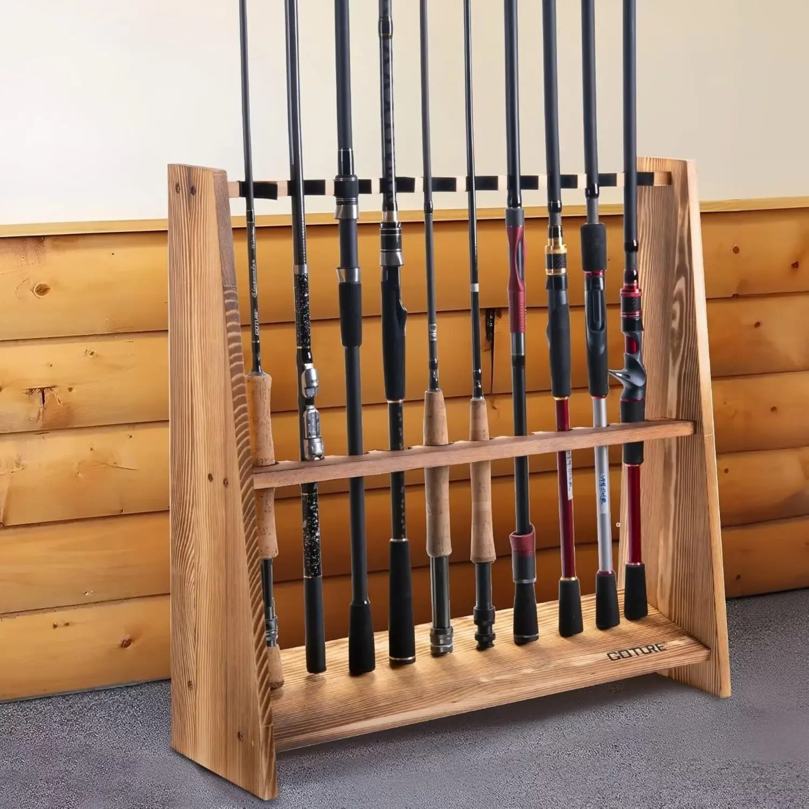 Fishing Rod Rack - Goture Carbonized Pine Wood Fishing Rod