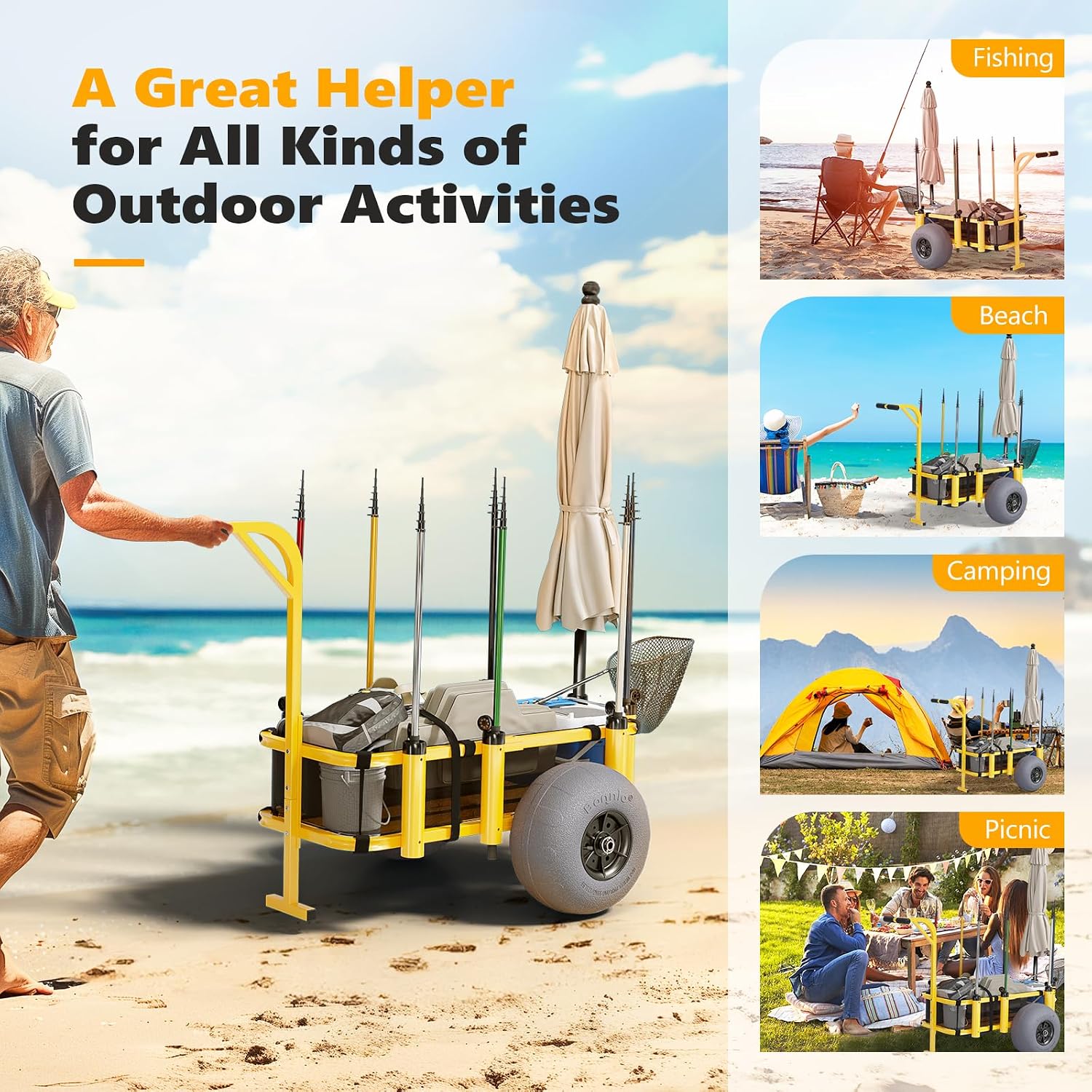 Rolling Fishing Cart Outdoor B - Fishing Rod Holder 评论和价格