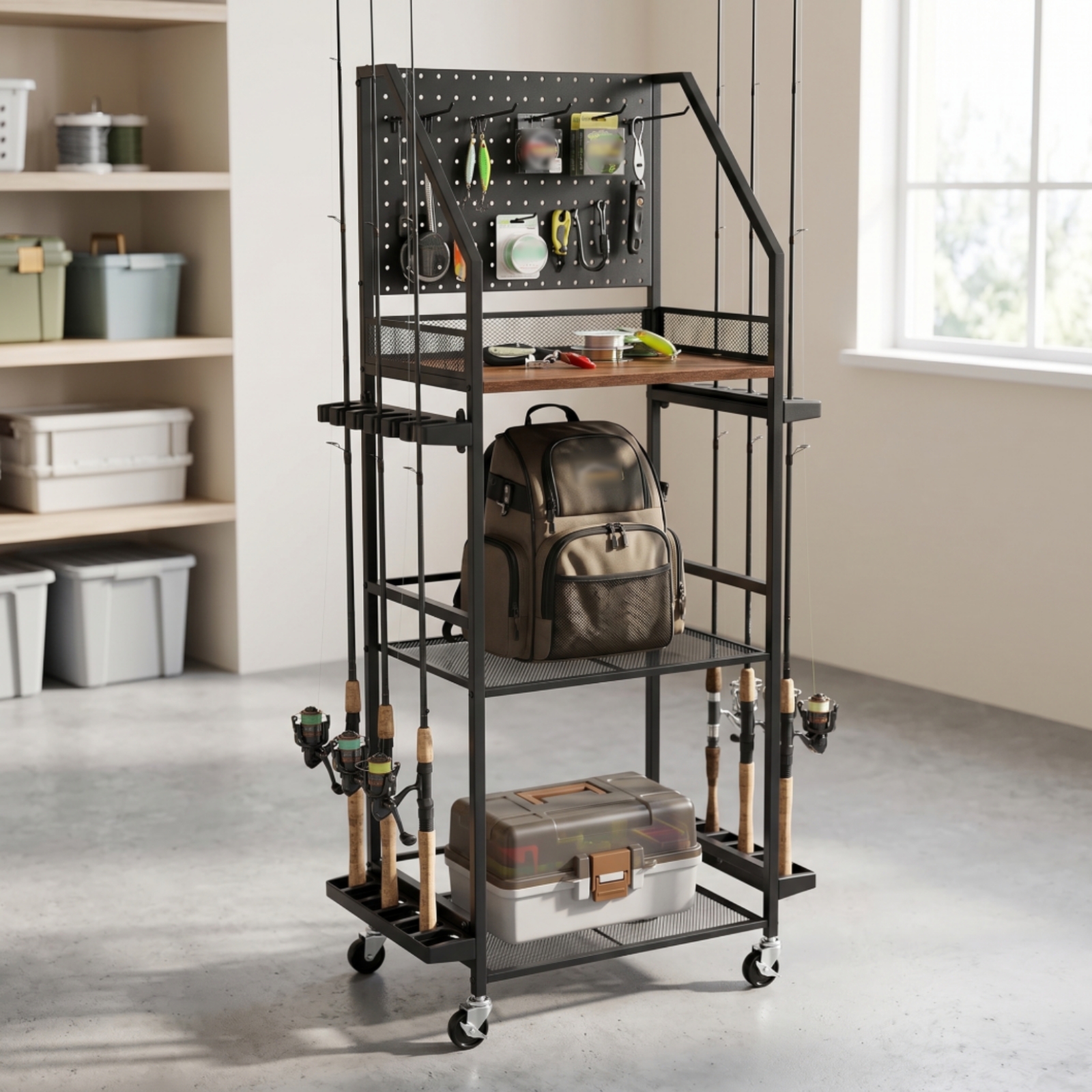Fishing Rod Rack with Pegboard - Fishing Rod Rack 评论和价格
